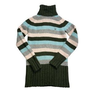 Two Percent Multicolor Turtle Neck Striped Wool Knit Sweater Dress US M